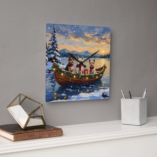 Cairn Terrier Christmas Boat Holiday スクエア壁時計 (オフィス)