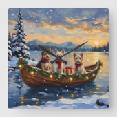 Cairn Terrier Christmas Boat Holiday スクエア壁時計 (正面)