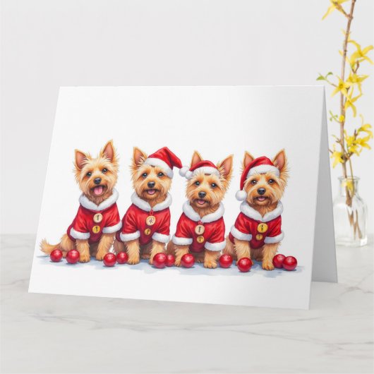 Cairn Terrier Christmas Dress Santa Hat カード (黄色い花)