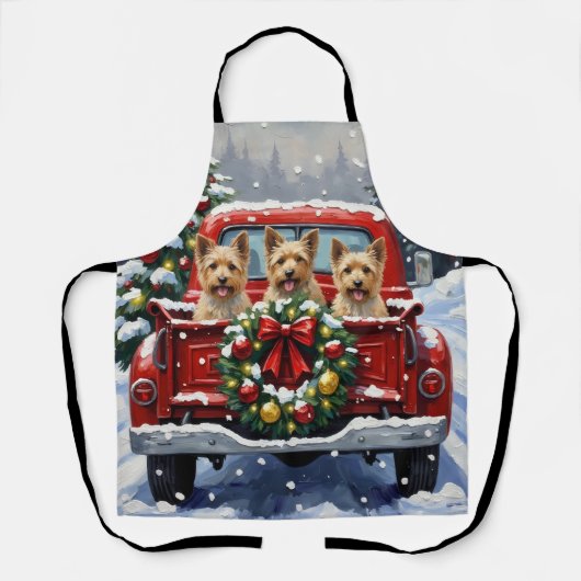 Cairn Terrier Christmas Red Truck Holiday エプロン (正面)