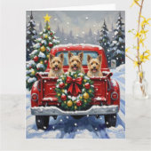 Cairn Terrier Christmas Red Truck Holiday カード (黄色い花)
