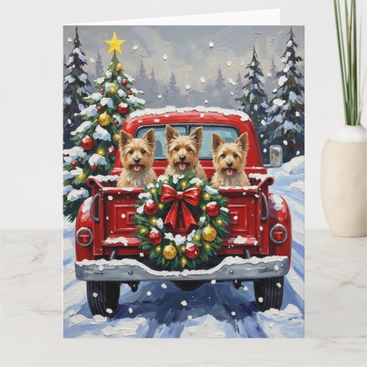Cairn Terrier Christmas Red Truck Holiday カード (正面)