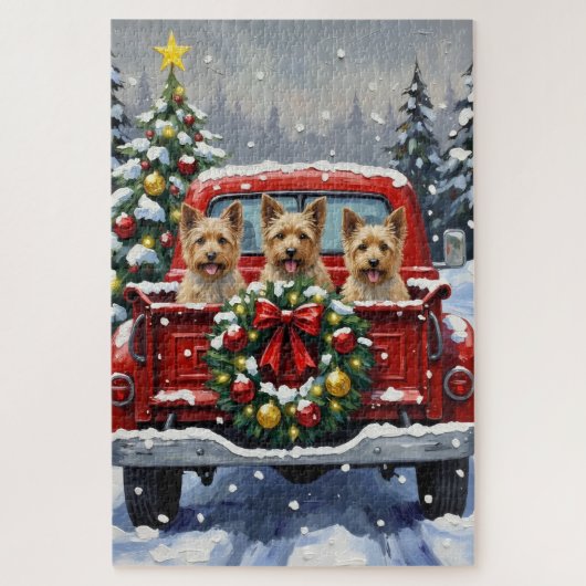 Cairn Terrier Christmas Red Truck Holiday ジグソーパズル (縦)