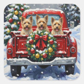 Cairn Terrier Christmas Red Truck Holiday スクエアシール (正面)