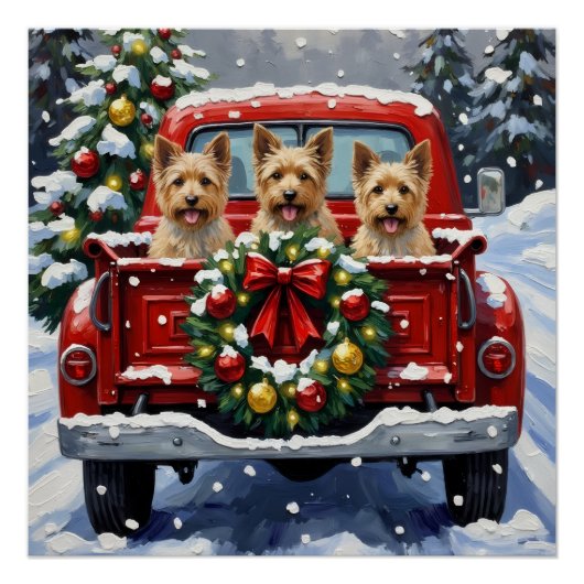 Cairn Terrier Christmas Red Truck Holiday ポスター (正面)