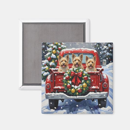 Cairn Terrier Christmas Red Truck Holiday マグネット (正面/裏面)