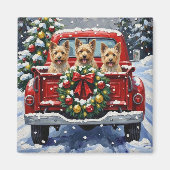Cairn Terrier Christmas Red Truck Holiday マグネット (正面)