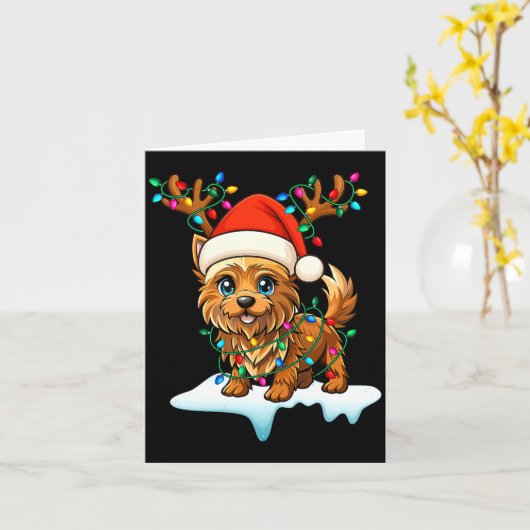 Cairn Terrier Christmas Santa Hat Reindeer Lights  カード (黄色い花)