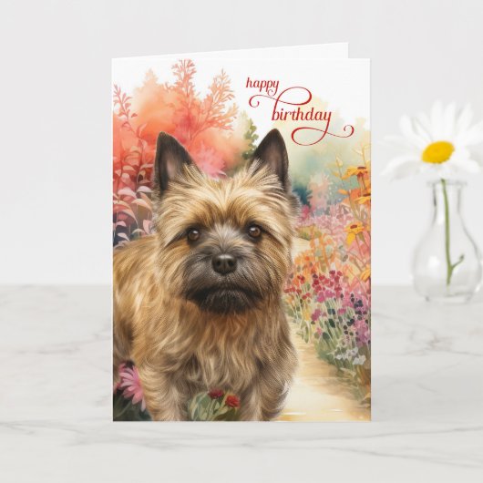 Cairn Terrier Dog Birthday Wishes Garden Path カード (小さな植物)