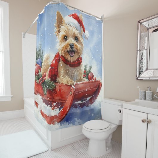 Cairn Terrier Dog in Sledge Let it Snow Christmas シャワーカーテン (インサイチュ)