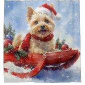 Cairn Terrier Dog in Sledge Let it Snow Christmas シャワーカーテン (正面)