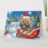 Cairn Terrier Dog in Sleigh Snow Chrimas カード (正面)