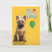 Cairn Terrier Dog Party Hat Yellow Birthday カード (正面)