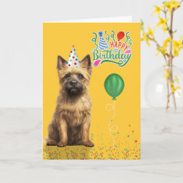 Cairn Terrier Dog Party Hat Yellow Birthday カード