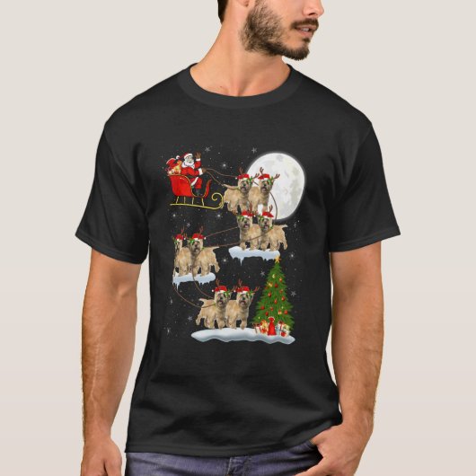 Cairn Terrier Dog Santa Sleigh Flying Funny Christ Tシャツ (正面)