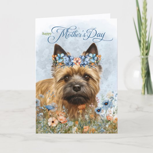 Cairn Terrier Dog Wildflowers Mother's Day シーズンカード (正面)