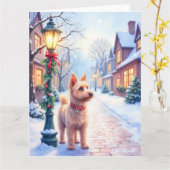 Cairn Terrier Festive Lamppost Village Christmas カード (黄色い花)