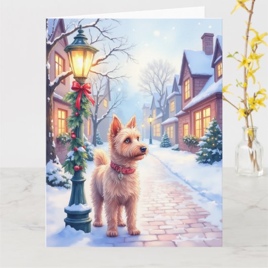 Cairn Terrier Festive Lamppost Village Christmas カード (黄色い花)