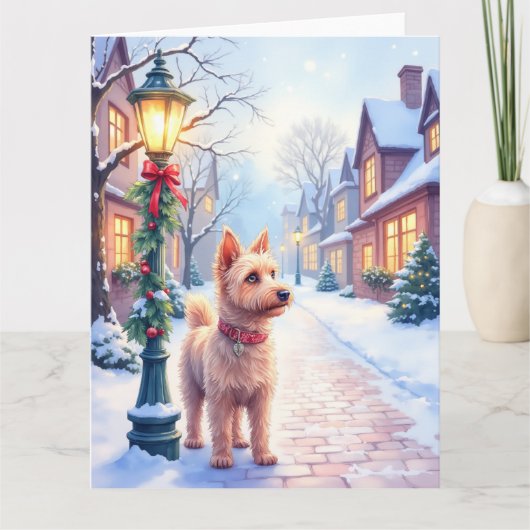 Cairn Terrier Festive Lamppost Village Christmas カード (正面)