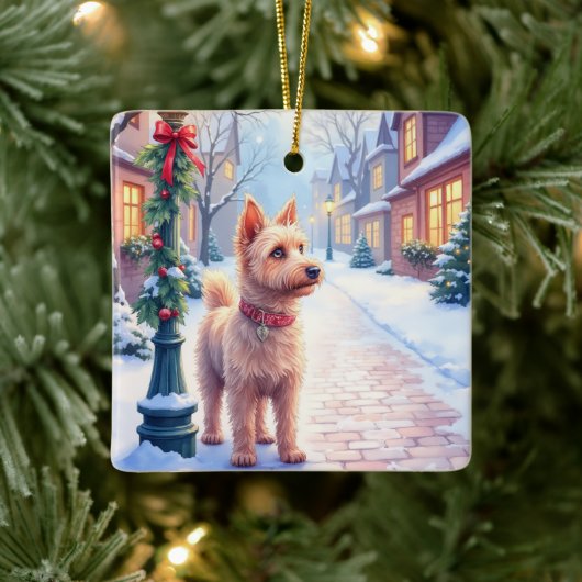 Cairn Terrier Festive Lamppost Village Christmas セラミックオーナメント (ツリー)