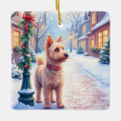 Cairn Terrier Festive Lamppost Village Christmas セラミックオーナメント (正面)