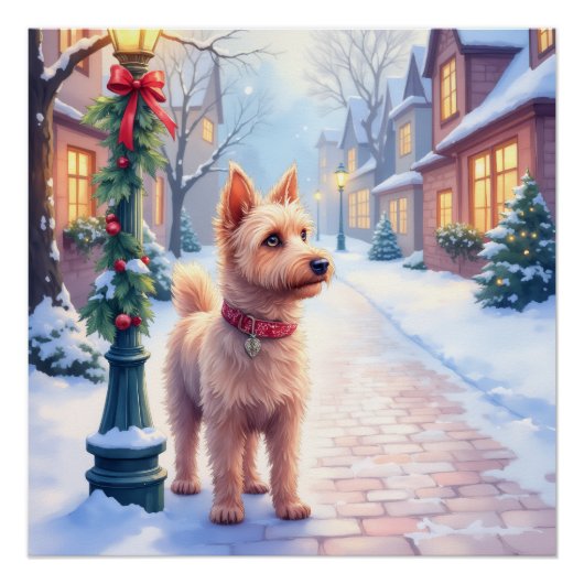 Cairn Terrier Festive Lamppost Village Christmas ポスター (正面)