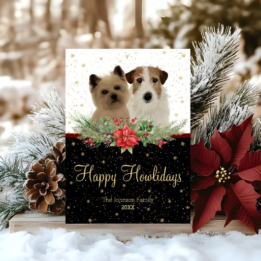 Cairn Terrier & Jack Russel Dog Happy Howlidays  シーズンカード