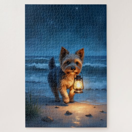 Cairn Terrier Lantern Beach Night ジグソーパズル (縦)