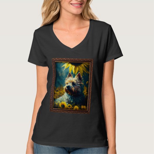Cairn Terrier Painting Sunflower Flower Mom Women  Tシャツ (正面)