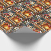 Cairn Terrier Sitting Fireplace Christmas Lights ラッピングペーパー (角)