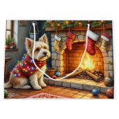 Cairn Terrier Sitting Fireplace Christmas Lights ラージペーパーバッグ (正面)