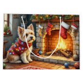 Cairn Terrier Sitting Fireplace Christmas Lights ラージペーパーバッグ (裏面)