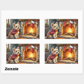 Cairn Terrier Sitting Fireplace Christmas Lights 長方形シール (シート)
