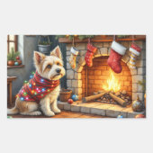 Cairn Terrier Sitting Fireplace Christmas Lights 長方形シール (正面)