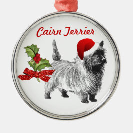 Cairn Terrier w/Santa Cap Holly Chrimas メタルオーナメント