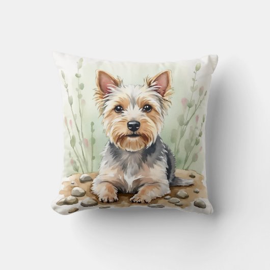 Cairn Terrier Watercolor Pebble Pattern Art クッション (正面)