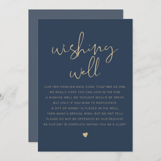 CAITLIN海軍モダンと金ゴールドウィッシングウェルのサイン 招待状 (正面/裏面)