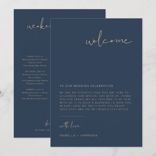 CAITLIN Navy モダン Welcome Letterタイムラインカード メニュー (正面/裏面)