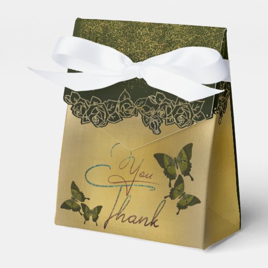 Caja de regalo con agradecimiento verde con rosas フェイバーボックス (正面サイド)