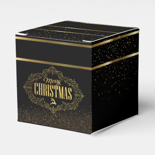 Caja de regalo con feliz navidad negro con dorado フェイバーボックス (正面サイド)