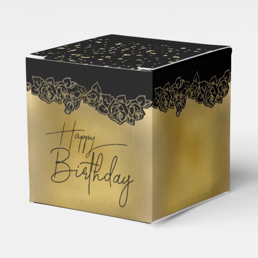 Caja de regalo dorada  con flor para cumple フェイバーボックス (正面サイド)