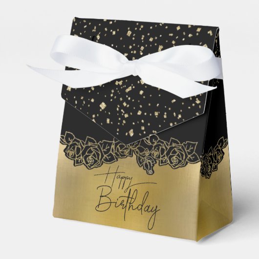 Caja de regalo dorada  con rosas para cumple フェイバーボックス (正面サイド)