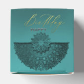 caja de regalo turquesa  con decoración de cumple フェイバーボックス (上部)