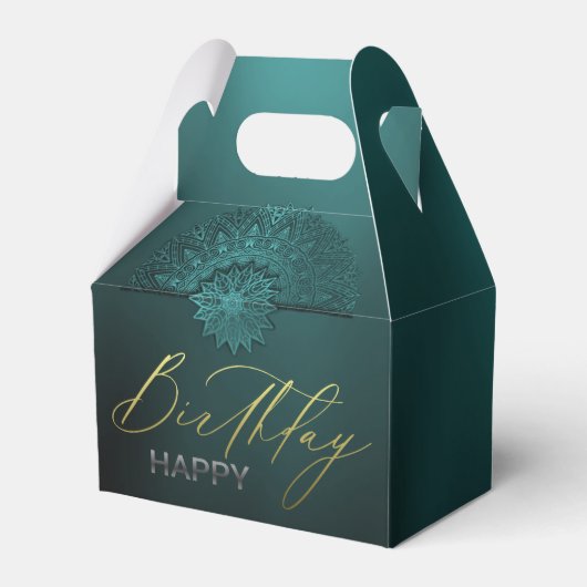 caja de regalo turquesa con decoración de cumple フェイバーボックス (正面サイド)
