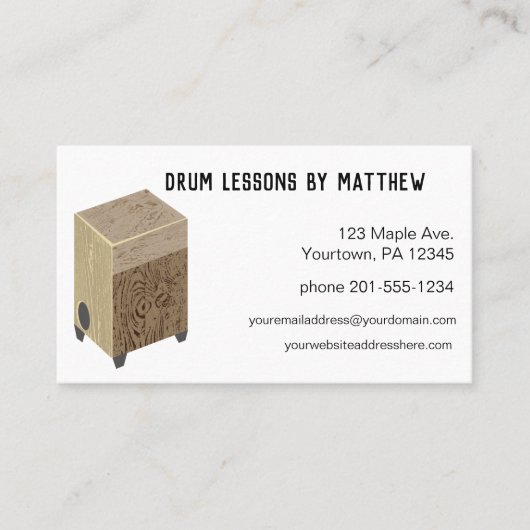 Cajonのドラム音楽のレッスンの名刺 名刺 (正面)