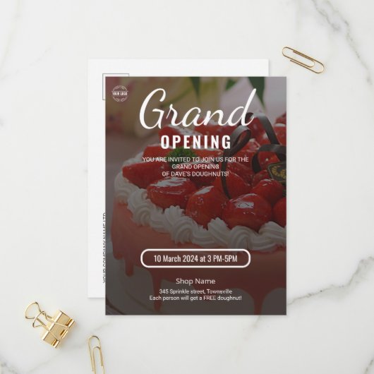 Cake Bakery Shop Business Grand Opening インビテーションポストカード (正面/裏面インサイチュ)