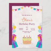 Cake & Balloons Birthday Invitation, Kids Birthday 招待状 (正面/裏面)
