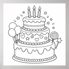 Cake Birthday Party Coloring ポスター