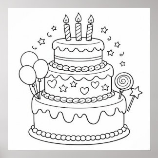 Cake Birthday Party Coloring ポスター
