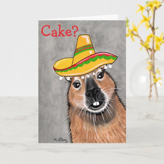 Cake? Capybara Birthday Celebration Greeting Card カード (黄色い花)